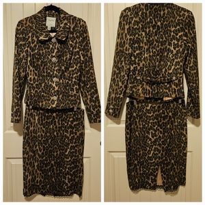 Tracy Reese Embellished Leopard Animal Print Jacket and Skirt Set Size 10